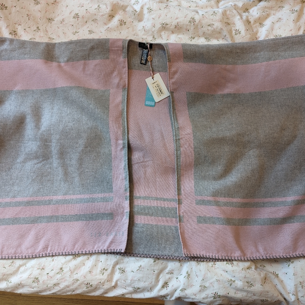 Ted Baker oversized check scarf cape grey marl